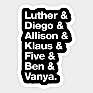 The Umbrella Academy Character Names - White Sticker